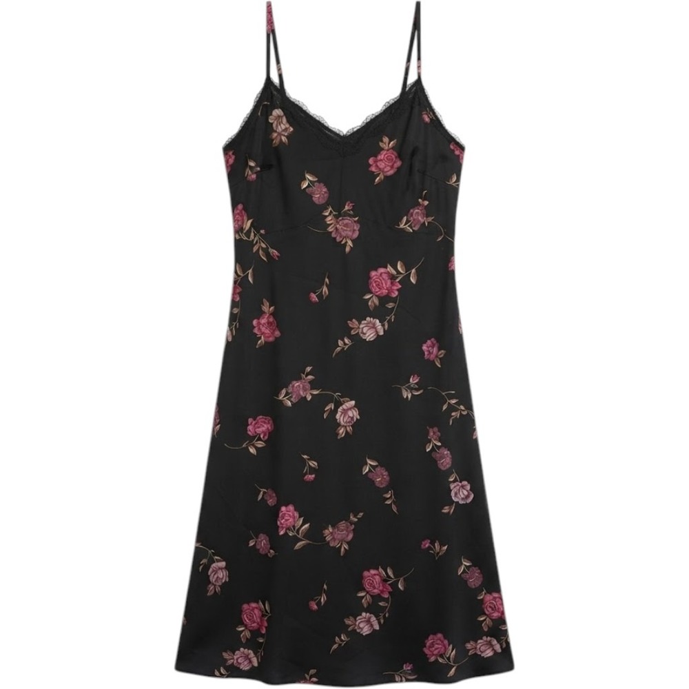 Torrid Black Floral Lace Trim Chemise Maxi Slip Dress Goth Roses Size 3 Plus